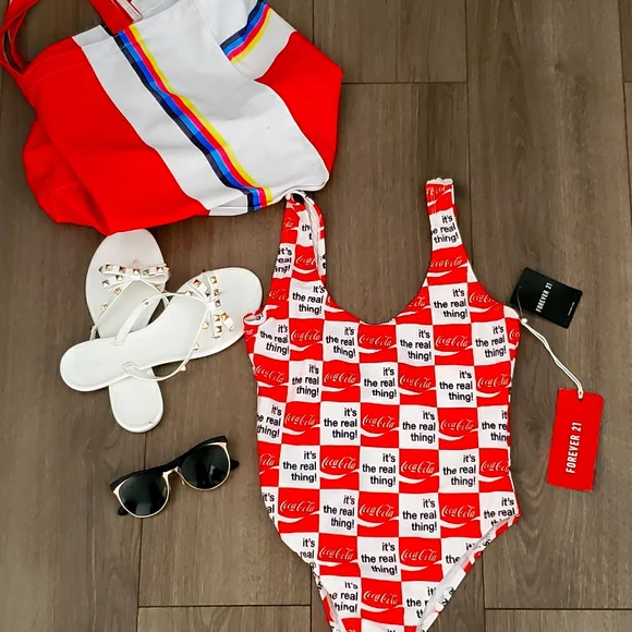 Forever 21 Swim New Forever X Cocacola One Piece Swimsuit
